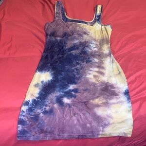 Amazon Dark Colors Tie Dye Evening Purple, Blue & Cream Mini Dress